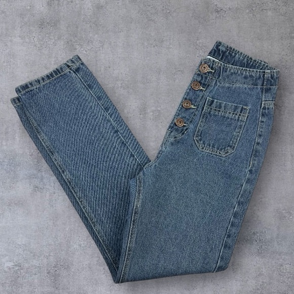 Princess Polly High Waist Button Up Straight Leg Jeans Sz: U/UK:6 / US: 2 /U: 34 - Picture 5 of 16